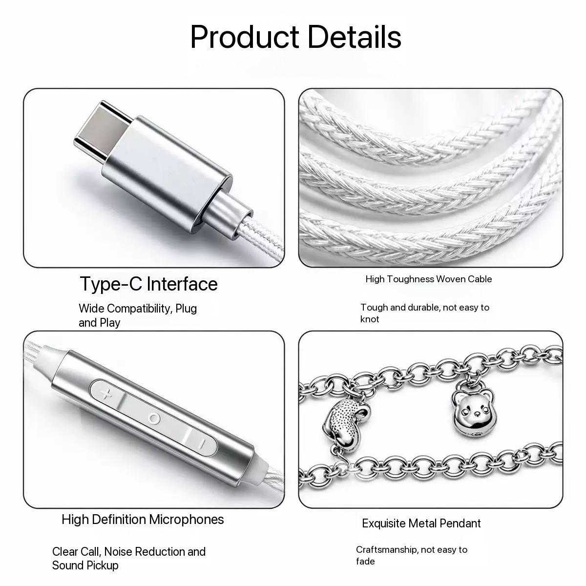 Diesel Wired Earbuds feature a distinct industrial style with silver-toned chains and charms attached to the cable.