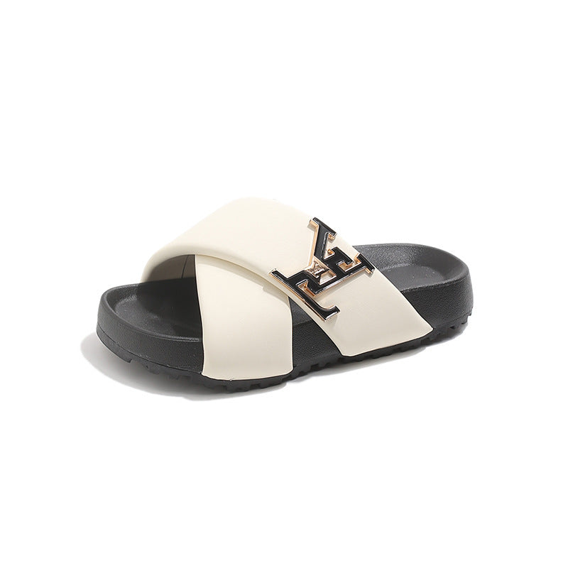 CROSS STRAP SLIDE | Designer Silver Hardware Sandals UAE