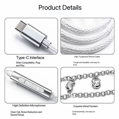 Diesel Wired Earbuds feature a distinct industrial style with silver-toned chains and charms attached to the cable.