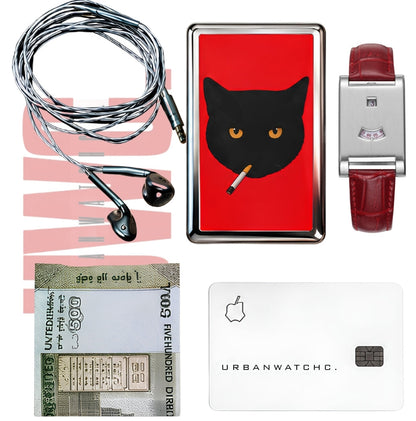 Vintage Stainless Steel Wallet Smoking Cat